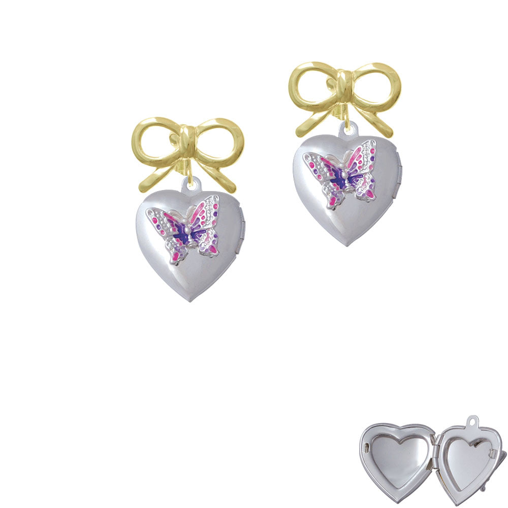 Pink and Purple Butterfly Locket Crystal Clip On Earrings Image 10