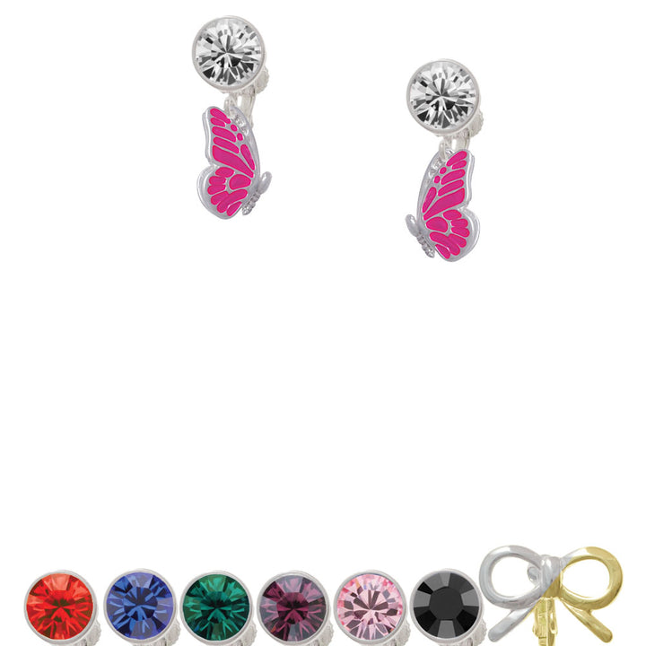 Translucent Hot Pink Flying Butterfly Crystal Clip On Earrings Image 1