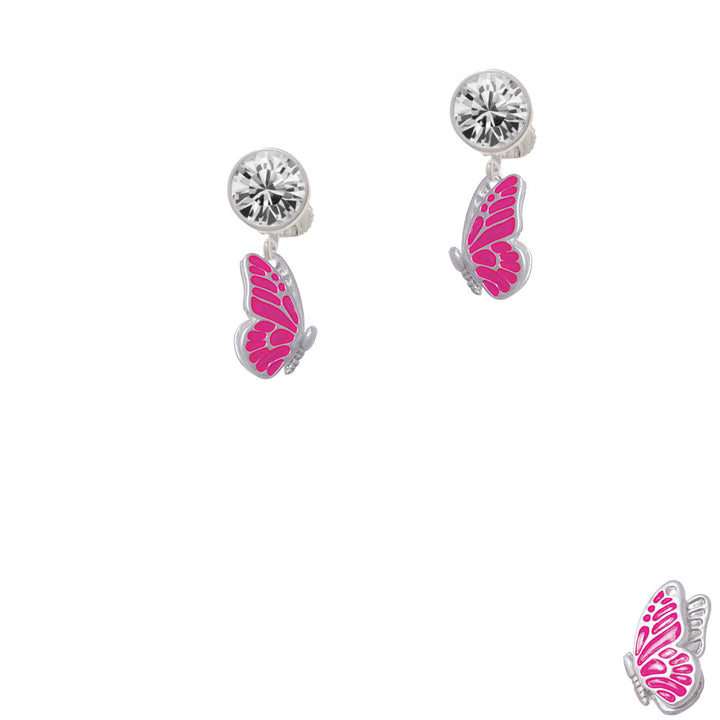 Translucent Hot Pink Flying Butterfly Crystal Clip On Earrings Image 2