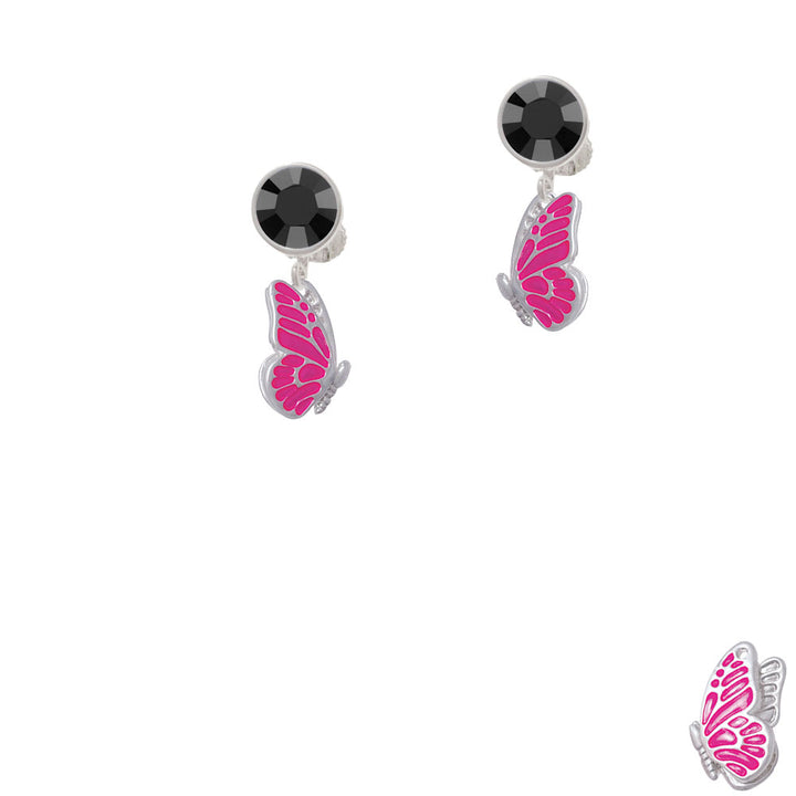 Translucent Hot Pink Flying Butterfly Crystal Clip On Earrings Image 3