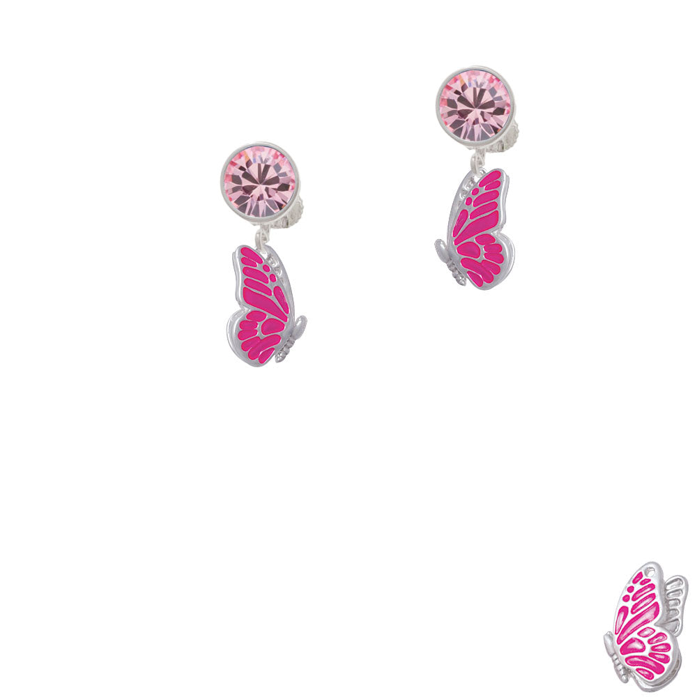 Translucent Hot Pink Flying Butterfly Crystal Clip On Earrings Image 4