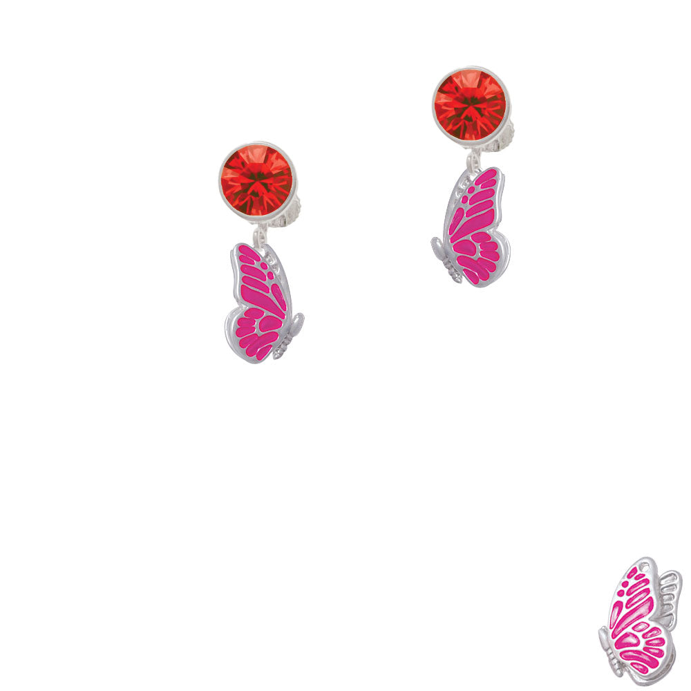 Translucent Hot Pink Flying Butterfly Crystal Clip On Earrings Image 4