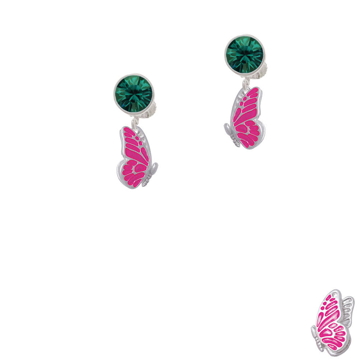 Translucent Hot Pink Flying Butterfly Crystal Clip On Earrings Image 6