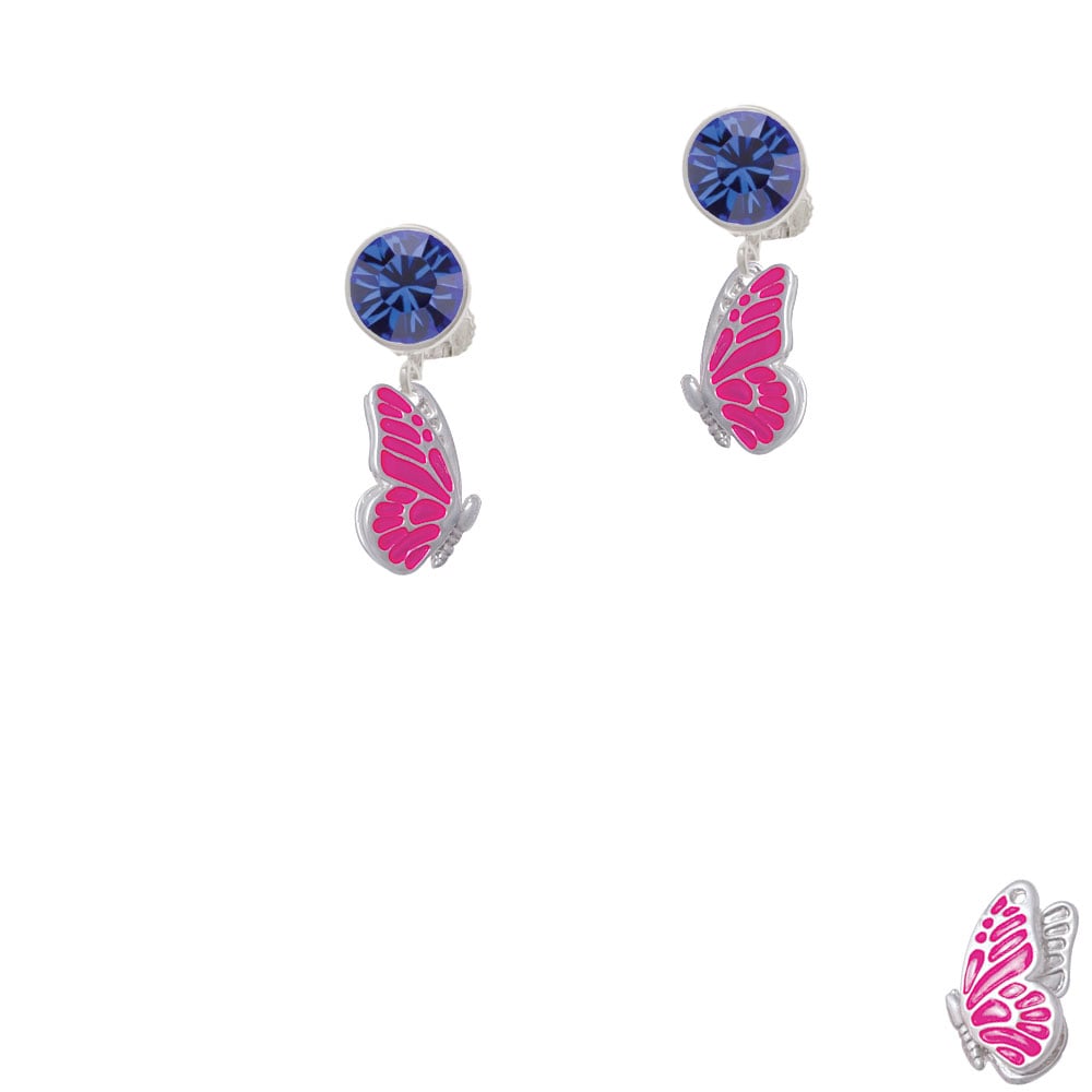 Translucent Hot Pink Flying Butterfly Crystal Clip On Earrings Image 7