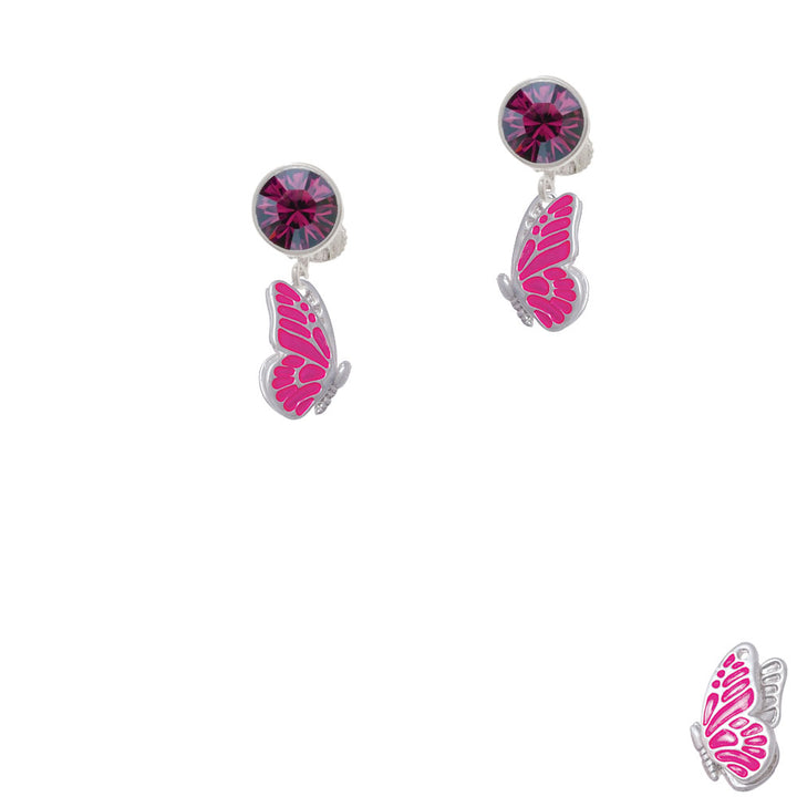 Translucent Hot Pink Flying Butterfly Crystal Clip On Earrings Image 8