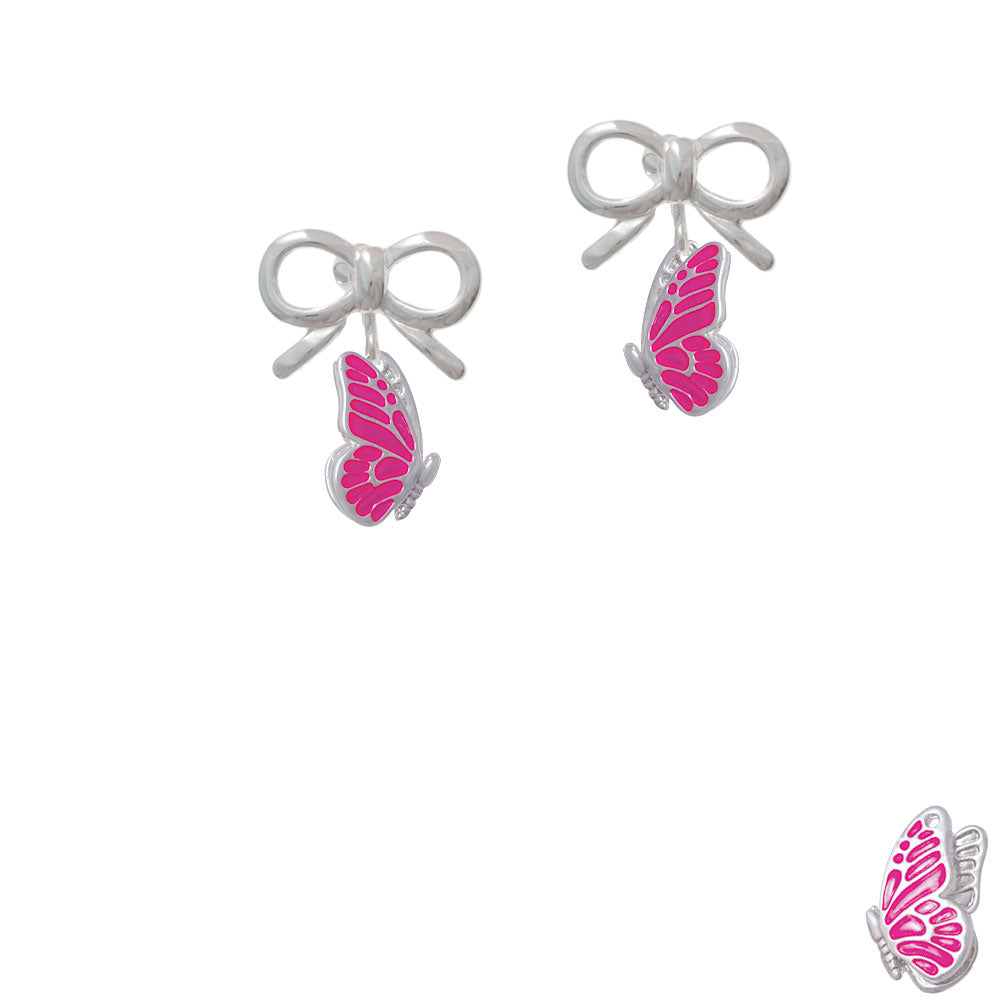 Translucent Hot Pink Flying Butterfly Crystal Clip On Earrings Image 9