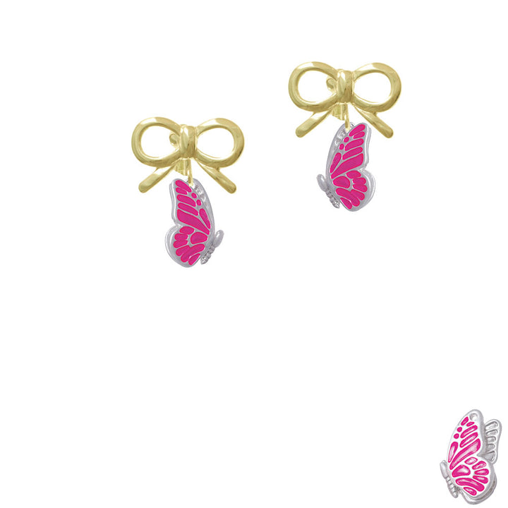 Translucent Hot Pink Flying Butterfly Crystal Clip On Earrings Image 10