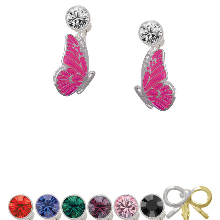 Large Translucent Hot Pink Flying Butterfly Crystal Clip On Earrings Image 1