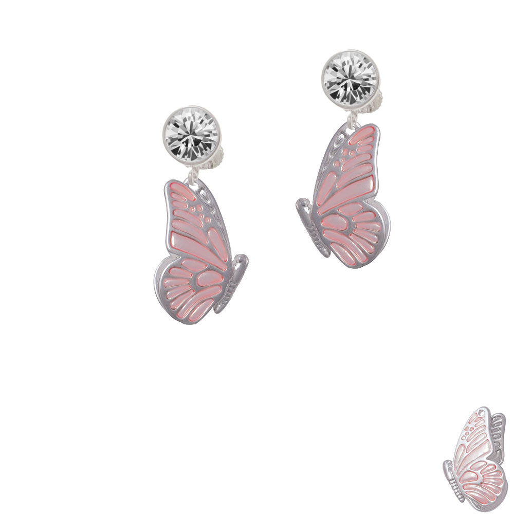 Large Translucent Pink Flying Butterfly Crystal Clip On Earrings Image 2