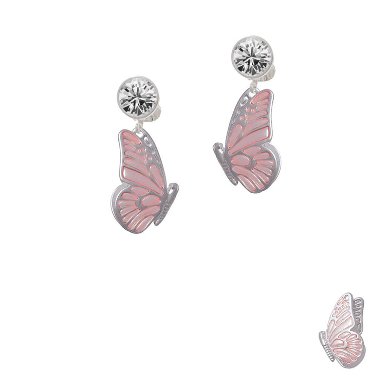 Large Translucent Pink Flying Butterfly Crystal Clip On Earrings Image 2