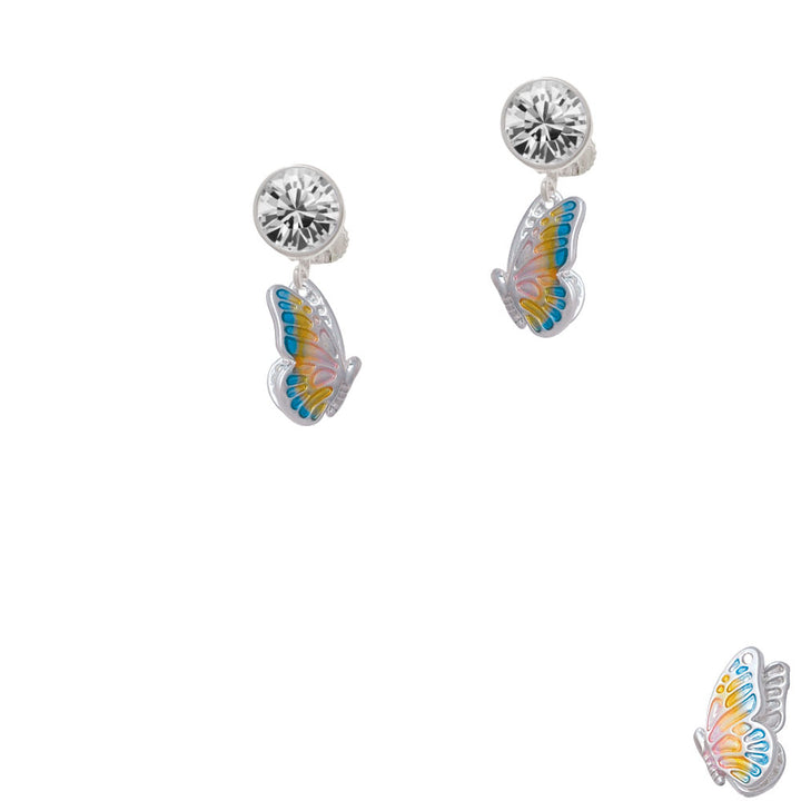 Translucent Pastel Flying Butterfly Crystal Clip On Earrings Image 2