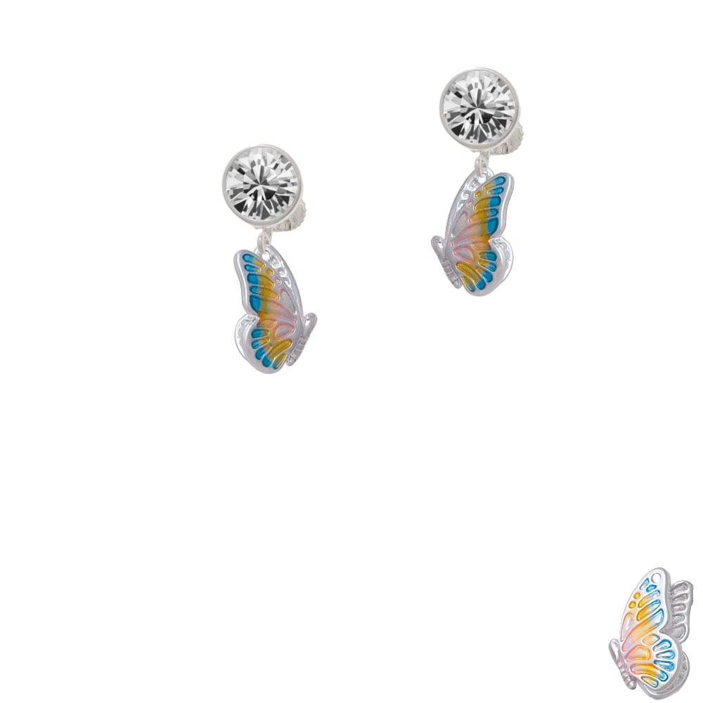 Translucent Pastel Flying Butterfly Crystal Clip On Earrings Image 1