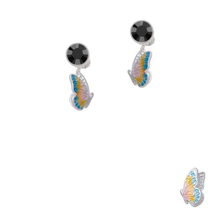 Translucent Pastel Flying Butterfly Crystal Clip On Earrings Image 1