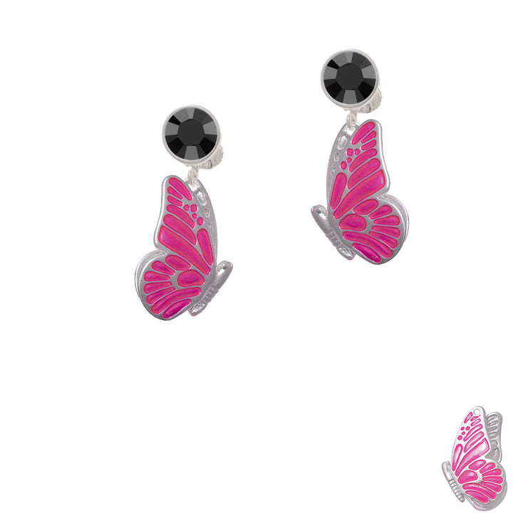 Large Translucent Hot Pink Flying Butterfly Crystal Clip On Earrings Image 3