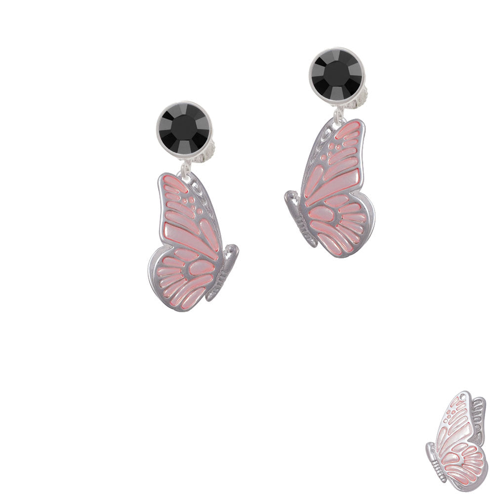 Large Translucent Pink Flying Butterfly Crystal Clip On Earrings Image 3