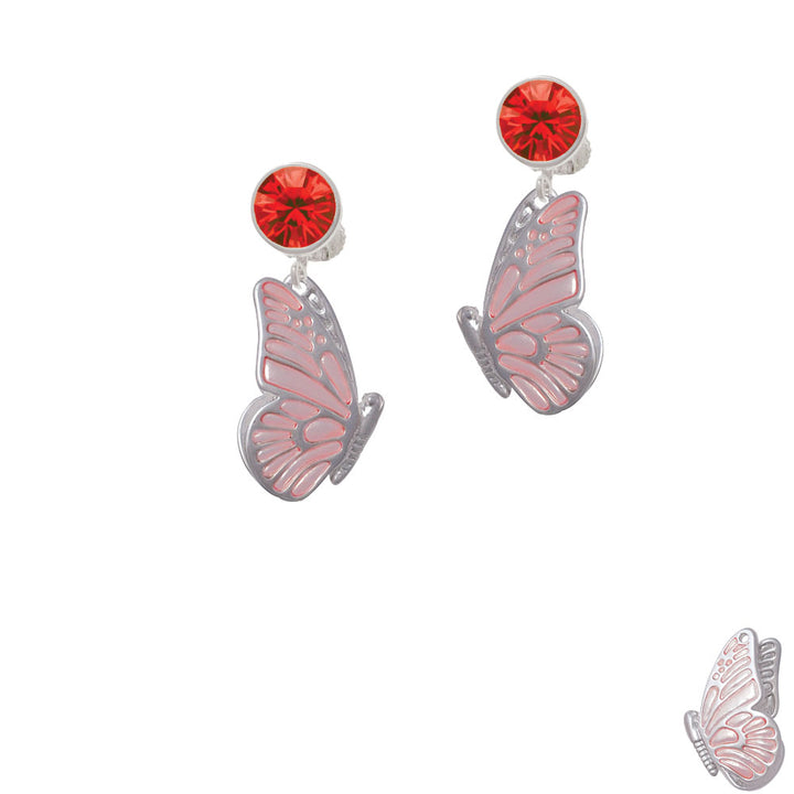 Large Translucent Pink Flying Butterfly Crystal Clip On Earrings Image 4