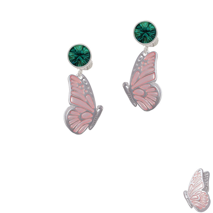 Large Translucent Pink Flying Butterfly Crystal Clip On Earrings Image 6