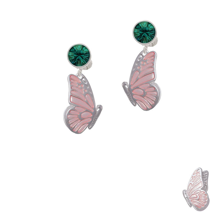 Large Translucent Pink Flying Butterfly Crystal Clip On Earrings Image 1