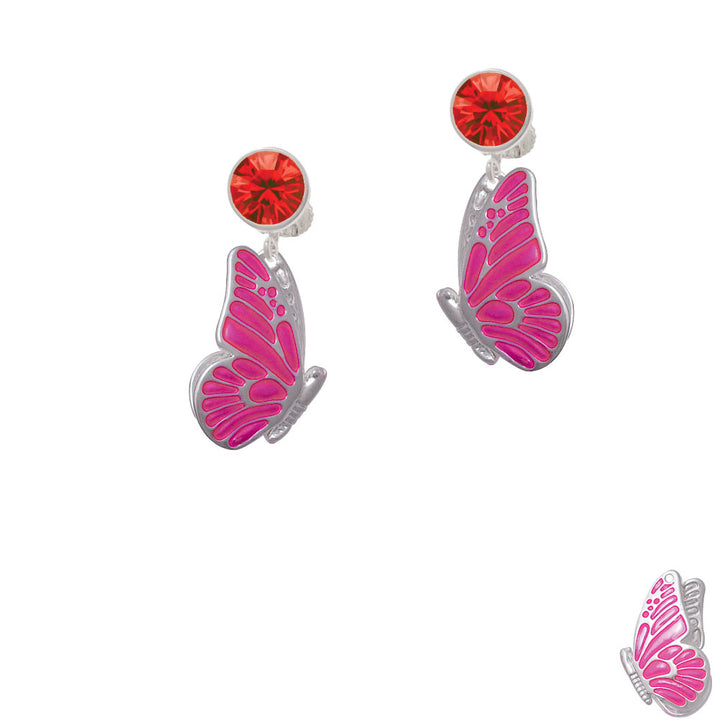 Large Translucent Hot Pink Flying Butterfly Crystal Clip On Earrings Image 4