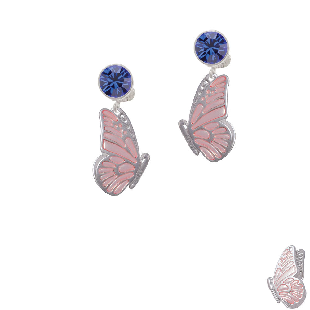 Large Translucent Pink Flying Butterfly Crystal Clip On Earrings Image 7