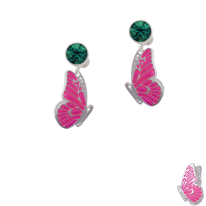 Large Translucent Hot Pink Flying Butterfly Crystal Clip On Earrings Image 6