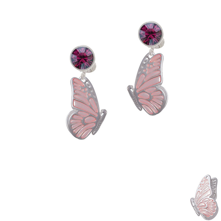 Large Translucent Pink Flying Butterfly Crystal Clip On Earrings Image 8