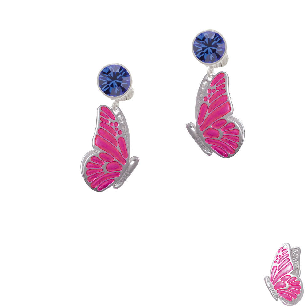 Large Translucent Hot Pink Flying Butterfly Crystal Clip On Earrings Image 7