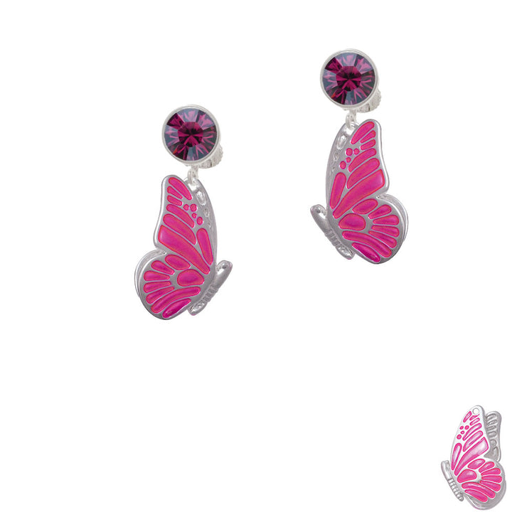 Large Translucent Hot Pink Flying Butterfly Crystal Clip On Earrings Image 8