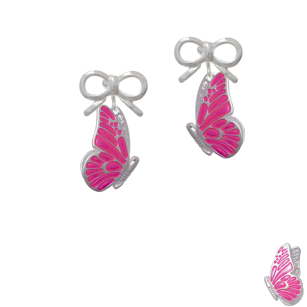 Large Translucent Hot Pink Flying Butterfly Crystal Clip On Earrings Image 9