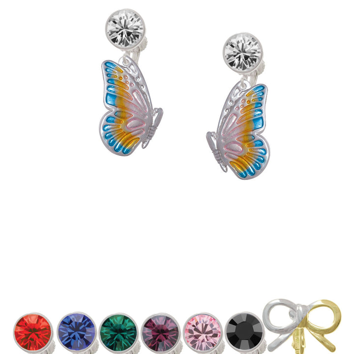 Large Translucent Pastel Flying Butterfly Crystal Clip On Earrings Image 1