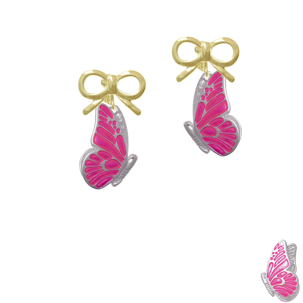 Large Translucent Hot Pink Flying Butterfly Crystal Clip On Earrings Image 10