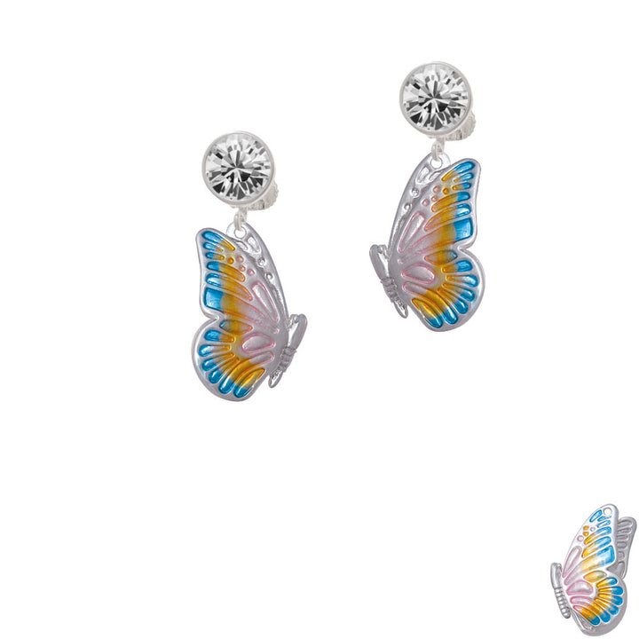 Large Translucent Pastel Flying Butterfly Crystal Clip On Earrings Image 2