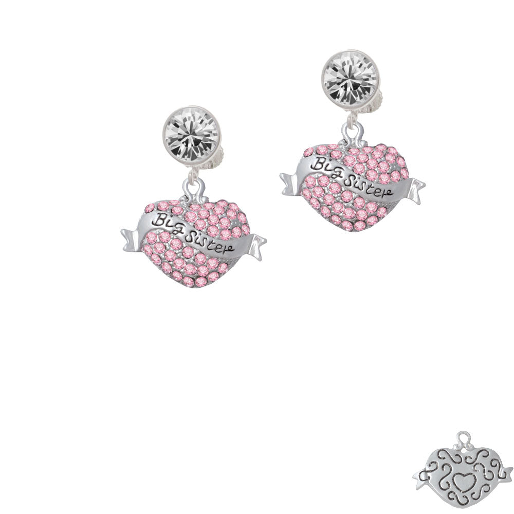 Big Sister Banner on Pink Crystal Heart Crystal Clip On Earrings Image 2