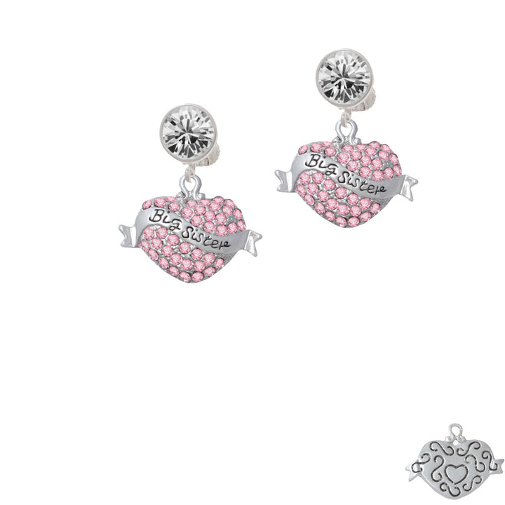 Big Sister Banner on Pink Crystal Heart Crystal Clip On Earrings Image 2