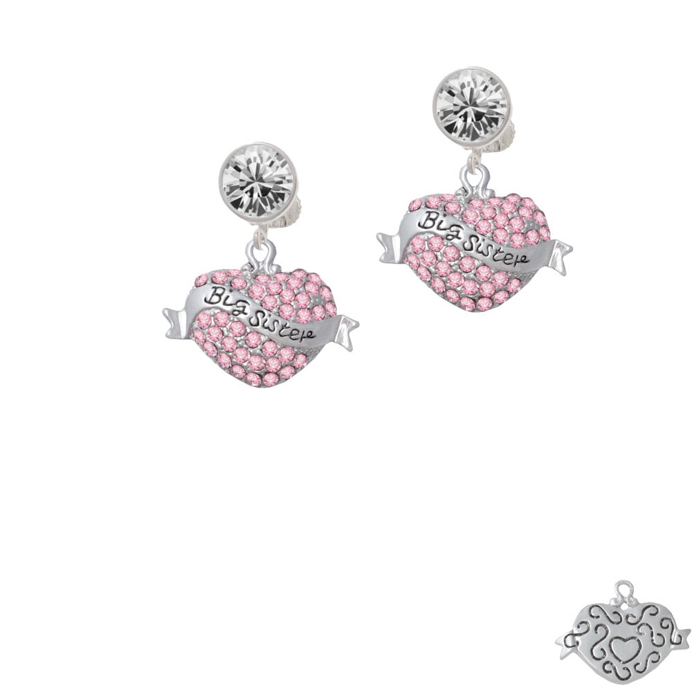 Big Sister Banner on Pink Crystal Heart Crystal Clip On Earrings Image 1