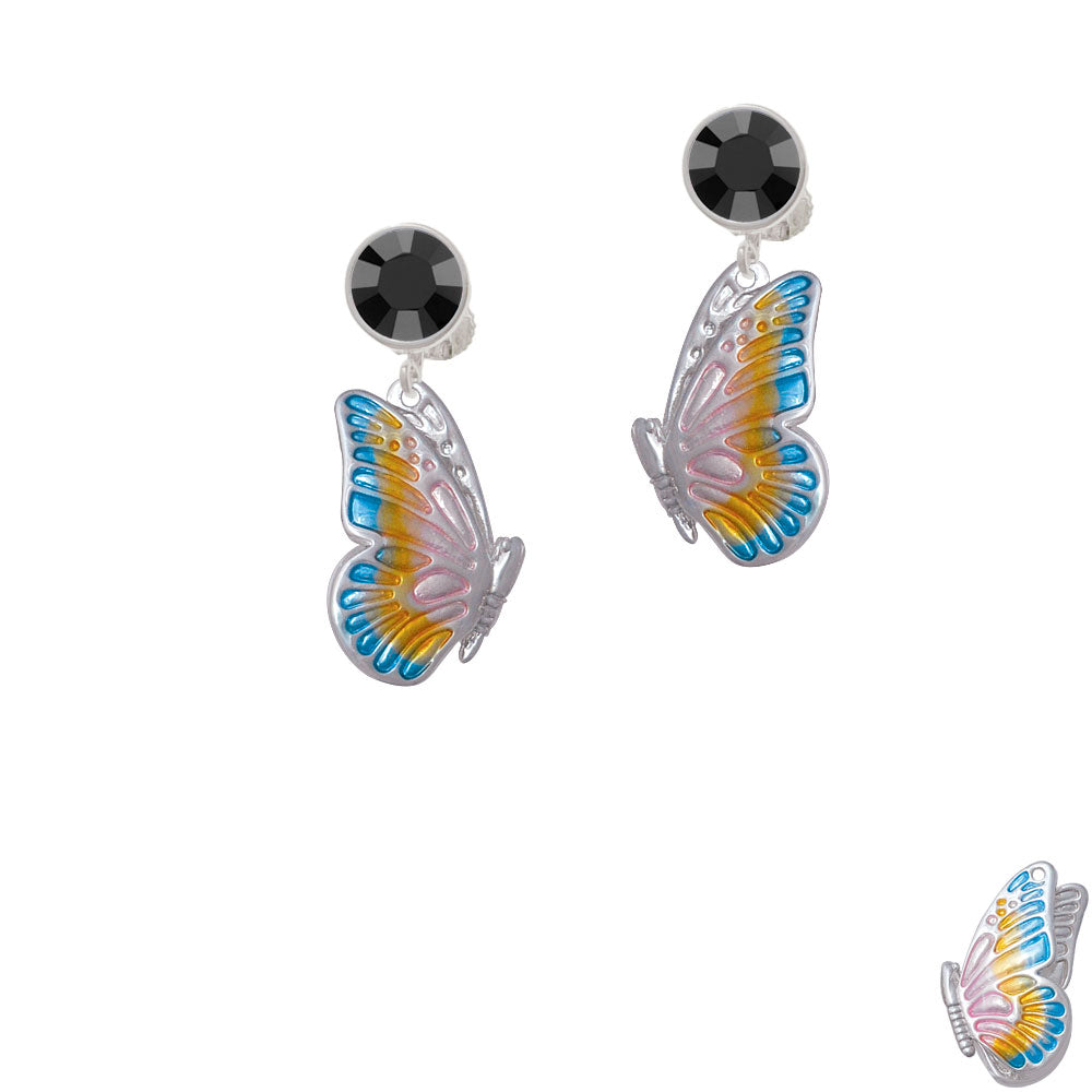 Large Translucent Pastel Flying Butterfly Crystal Clip On Earrings Image 3