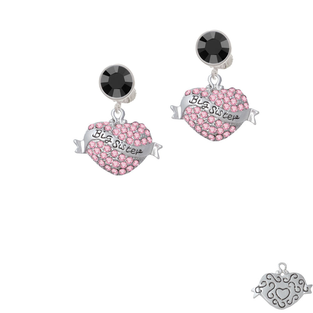 Big Sister Banner on Pink Crystal Heart Crystal Clip On Earrings Image 3