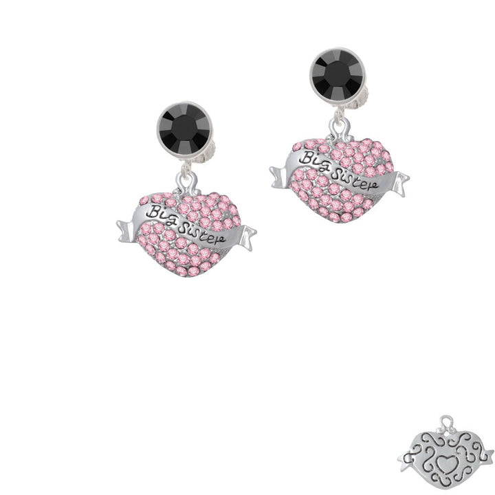 Big Sister Banner on Pink Crystal Heart Crystal Clip On Earrings Image 1