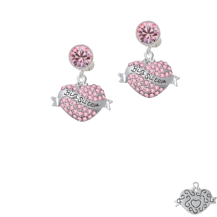 Big Sister Banner on Pink Crystal Heart Crystal Clip On Earrings Image 4