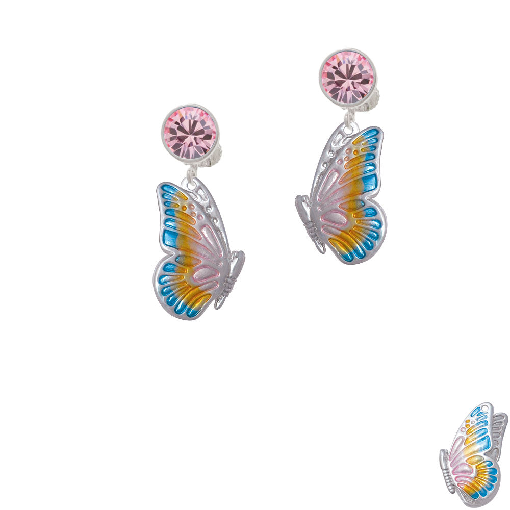 Large Translucent Pastel Flying Butterfly Crystal Clip On Earrings Image 4