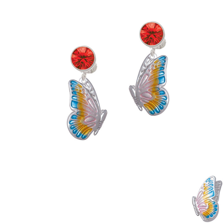 Large Translucent Pastel Flying Butterfly Crystal Clip On Earrings Image 4