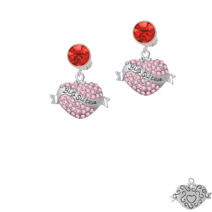 Big Sister Banner on Pink Crystal Heart Crystal Clip On Earrings Image 4