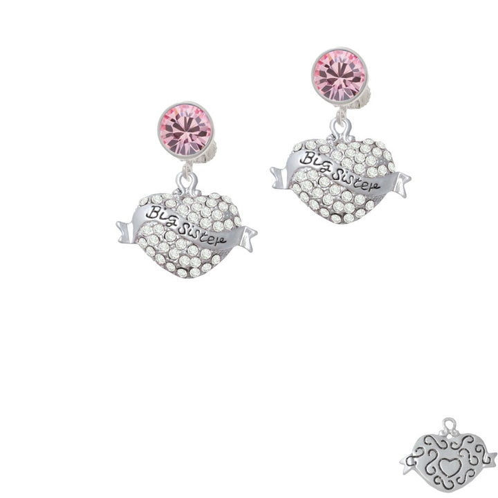 Big Sister Banner on Clear Crystal Heart Crystal Clip On Earrings Image 1