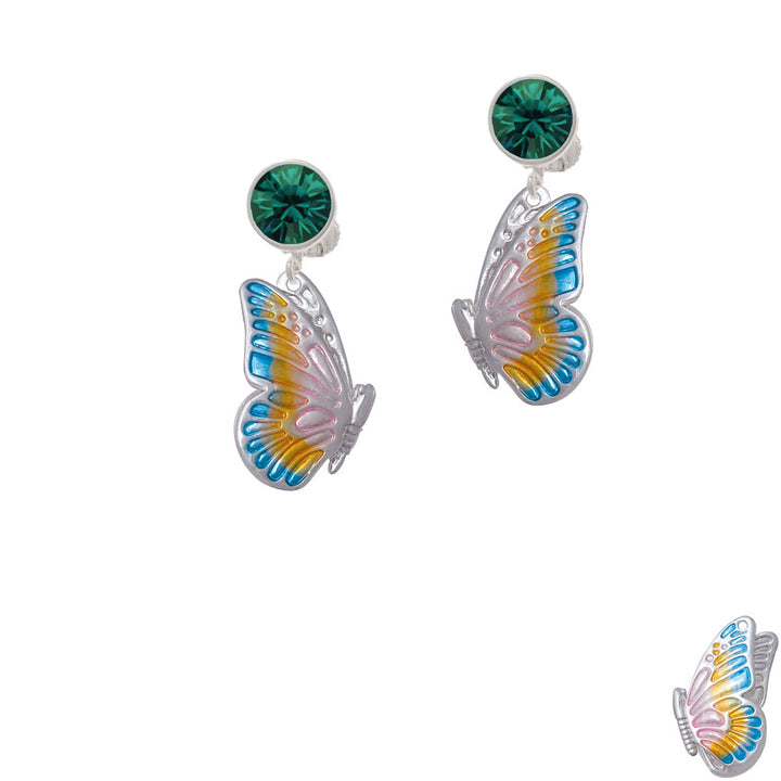 Large Translucent Pastel Flying Butterfly Crystal Clip On Earrings Image 6