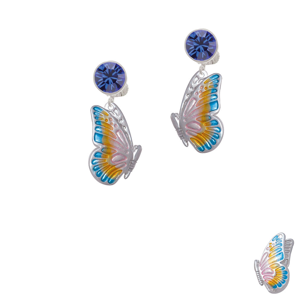 Large Translucent Pastel Flying Butterfly Crystal Clip On Earrings Image 7