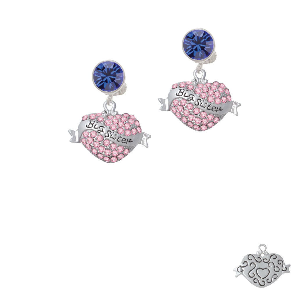 Big Sister Banner on Pink Crystal Heart Crystal Clip On Earrings Image 7