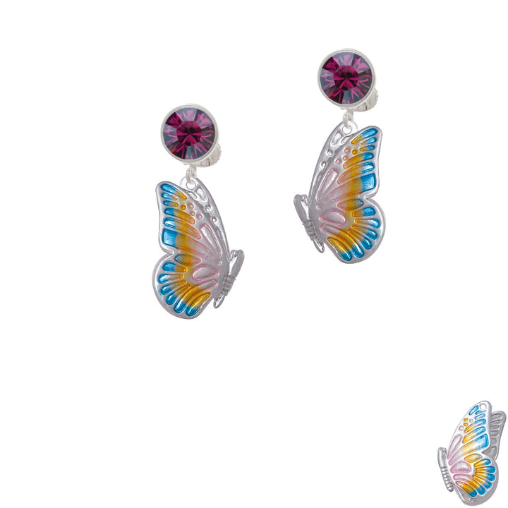 Large Translucent Pastel Flying Butterfly Crystal Clip On Earrings Image 8