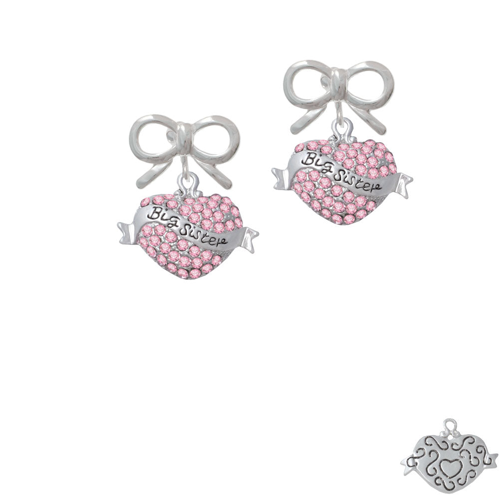 Big Sister Banner on Pink Crystal Heart Crystal Clip On Earrings Image 9