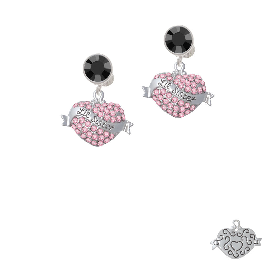 Lil Sister Banner on Pink Crystal Heart Crystal Clip On Earrings Image 3