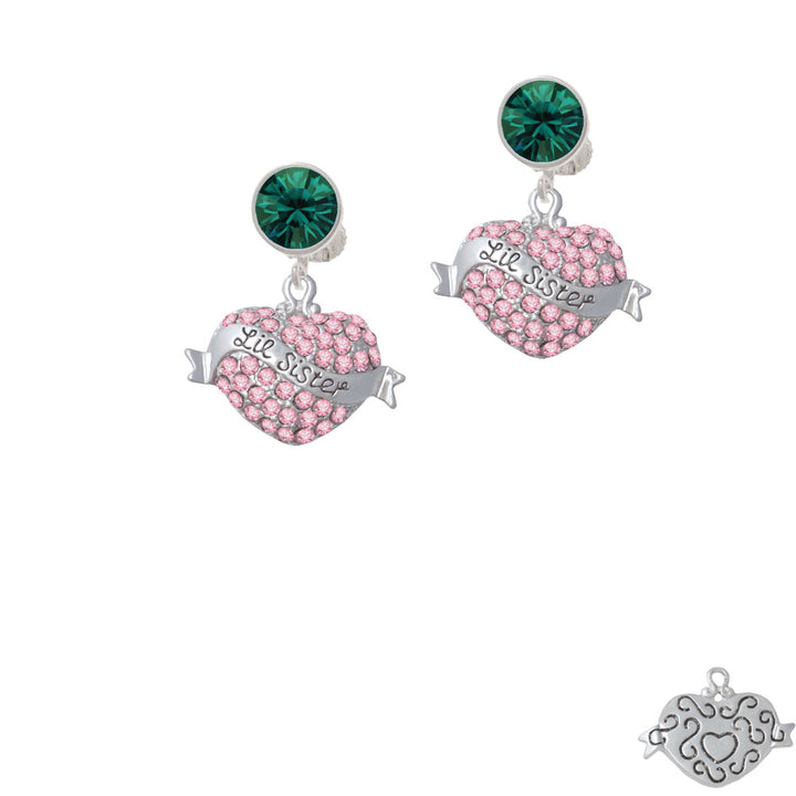 Lil Sister Banner on Pink Crystal Heart Crystal Clip On Earrings Image 6